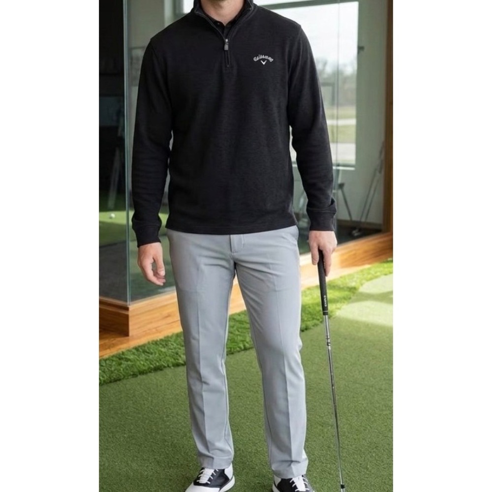 Callaway Quarter Zip Golf Pullover Black Heathered Long Sleeve Mens Large
